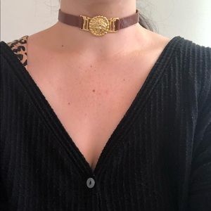 Vanessa Mooney gold Medusa leather choker.